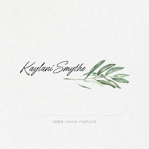 Diseño de logotipo de vegetación acuarela, plantilla de logotipo de Canva, marca empresarial Boho, logotipo de fuente de caligrafía, pequeña empresa, hoja de salvia, hojas de olivo