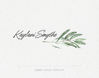 Watercolor greenery logo design, Canva logo template, Boho business branding, Calligraphy font logo, Small business, Sage leaf, Olive leaves