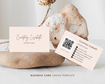 Esthetician business card template, QR code business card template, Business card template Canva, Business card design, Pink business card