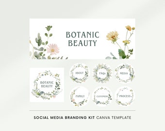 Social media branding kit Canva, Social media templates, Facebook cover, Instagram story template, Instagram logo, Watercolor greenery