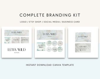 Branding kit canva templates, Branding package, Blue marble glitter, Etsy shop kit, Logo design template, Business card, Social media kit