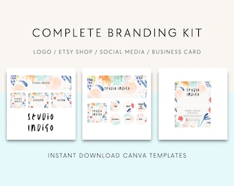 Canva branding kit templates, Branding package, Watercolor flowers, Etsy shop kit, Logo design template, DIY business card, Social media kit