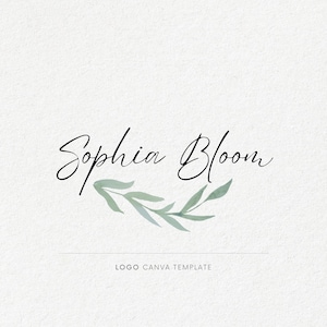 Diseño de logotipo en acuarela, plantilla Canva, marca Boho, inspiración en la naturaleza, fuente de caligrafía, descarga instantánea, pequeña empresa, corona, hojas