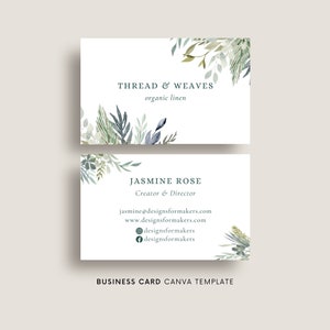 Sjabloon voor visitekaartjes Canva, aquarelgroen, groene bladeren, natuur organische branding, Boho business, natuurlijke kleine bedrijven, Eco merk