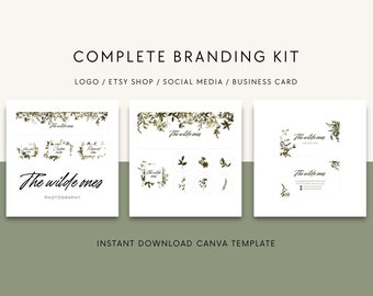 Branding kit canva templates, Branding package, Watercolor greenery, Etsy shop kit, Logo design template, Business card, Social media kit