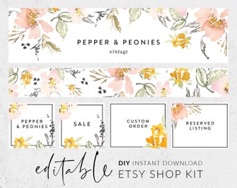 Etsy banners, Etsy branding kit, Etsy shop graphics, Cover image, Etsy shop banner, Shop kit, Banner set, Shop icon, DIY banner template