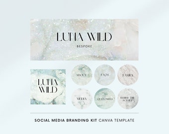 Social media branding kit Canva, Social media templates, Facebook cover, Instagram story template, Instagram logo, Glitter marble branding