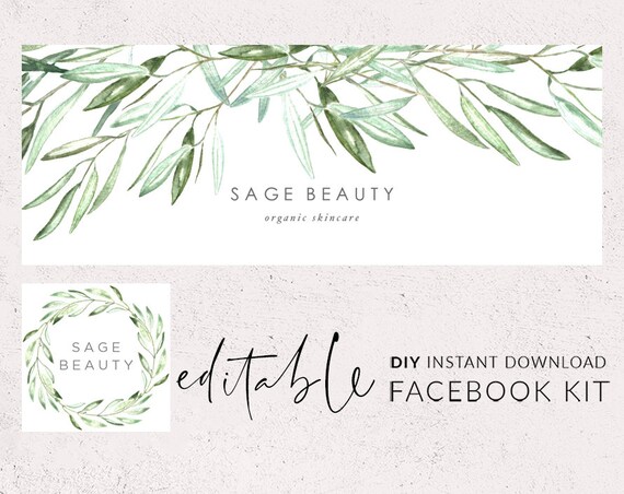 Facebook Cover Photo Template Greenery Facebook Cover Etsy