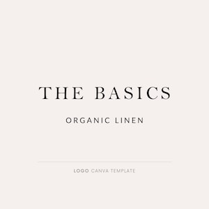 Può includere: Un modello di logo per un'azienda chiamata "The Basics Organic Linen". Il logo è in testo nero su sfondo bianco. Il testo è in un semplice font sans-serif.