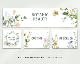 Etsy shop banner, Canva template, Etsy banner, Etsy shop kit, Watercolor banner set, Greenery flowers, Minimalist branding, Etsy banner icon