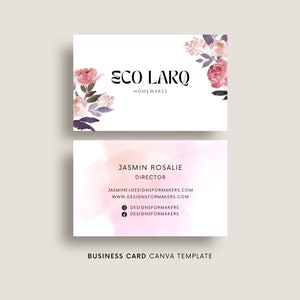 Akwarela wizytówka foral, Szablon wizytówki Canva, Branding boho, Mała firma, Kobieca wizytówka, Elegancki marketing DIY