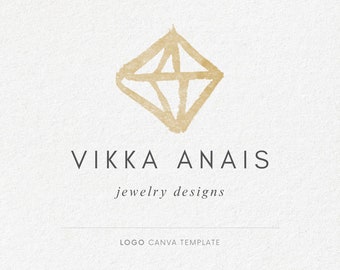 Watercolor gemstone logo design, Jewelry logo template, Canva logo, Diamond logo, Gold watercolor gem, Modern logo, Fine jewelry, Boutique