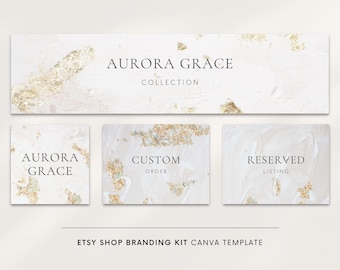 Etsy shop kit, Etsy banner, Etsy cover photo, Canva template, Etsy shop set, Etsy branding, Gold leaf, Gold banner, Rustic paint texture