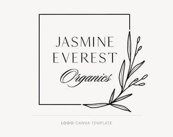 Canva template, Elegant floral logo, Calligraphy square logo, Logo template, Minimalist logo, Modern logo, Digital download, Luxury branding