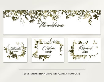 Etsy shop kit, Canva banner template, Watercolor greenery, Etsy store listing templates, DIY shop banner, Etsy shop branding starter pack