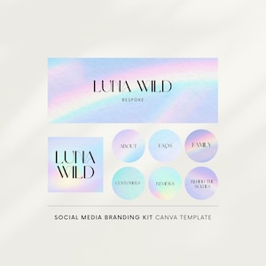Social media branding kit Canva, DIY social media templates, Facebook cover, Instagram story template, Instagram logo, Rainbow Y2K youth