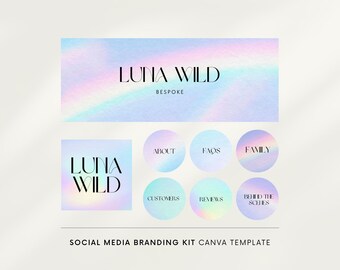 Social media branding kit Canva, DIY social media templates, Facebook cover, Instagram story template, Instagram logo, Rainbow Y2K youth