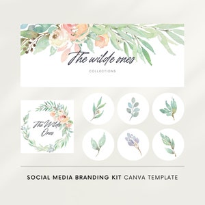 Social media branding kit Canva, Watercolor flowers, Social media templates Canva, Facebook cover, Instagram story template, Instagram logo