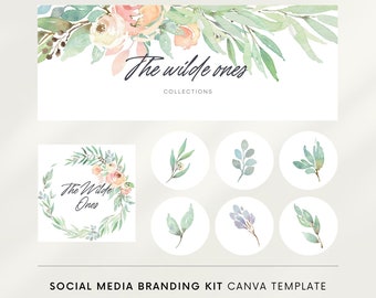 Social media branding kit Canva, Watercolor flowers, Social media templates Canva, Facebook cover, Instagram story template, Instagram logo