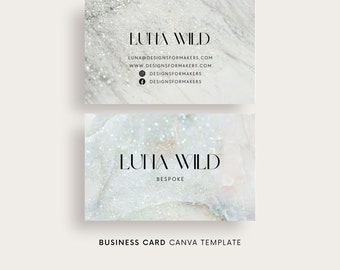 Business card template Canva, Business card design, Blue marble and glitter, Iridescent texture, Mermaid theme, Luxury aesthetic branding