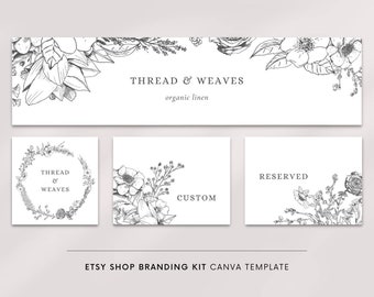 Etsy shop banner, Canva template, Etsy banner, Etsy shop kit, Floral banner set, Botanical line art, Minimalist branding, Etsy banner icon