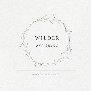 Watercolor wreath logo, Canva logo template, Boho branding, Nature inspired,  Circle logo, Green logo, Delicate art, Logo with leaves, DIY