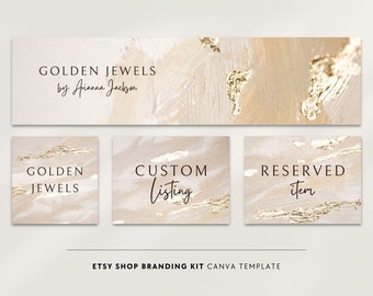 Etsy shop kit, Etsy banner, Canva template, Etsy branding, Etsy cover, Etsy shop template, Branding kit, Gold paint texture, Rustic logo