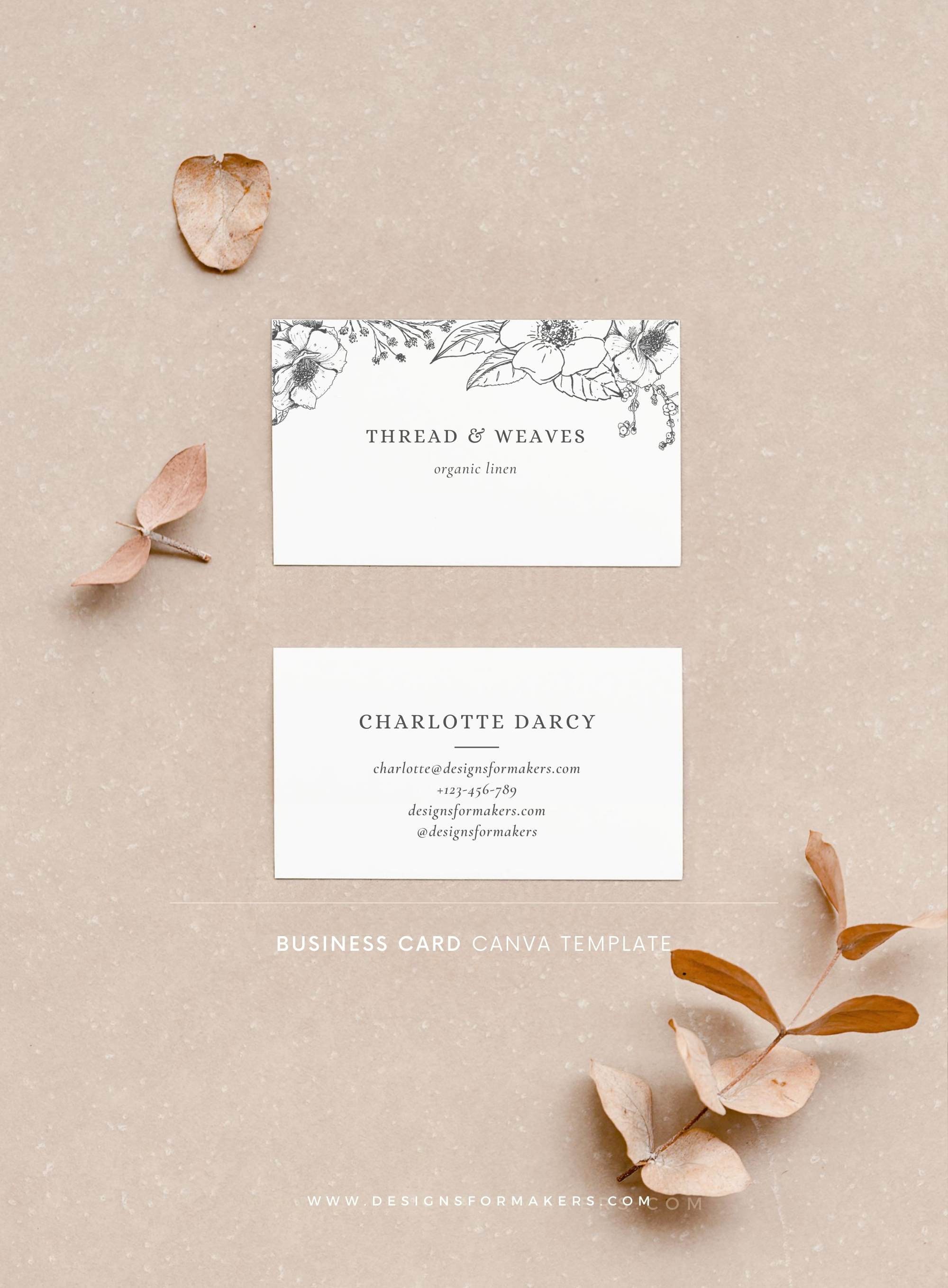 Business card design, Custom business card, Canva template, Canva business card, Floral line art, Botanical business card, Minimalist brand