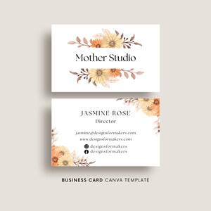 Warme florale Visitenkartenvorlage, Herbstblätter, Canva-Vorlage, Öko-Kleinunternehmen, Natürliche Hautpflege, Bio-Marke, Illustrierte Blätter