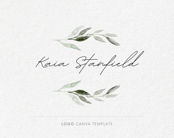 Logo design, Canva logo, Calligraphy logo, Watercolor logo, Wreath logo, Instant download, DIY logo, Premade logo, Nature logo, Green logo