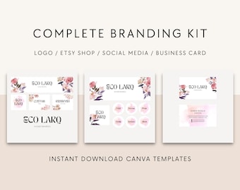 Etsy shop branding kit, Canva template, Branding kit package, Watercolor flowers, Etsy shop kit, Etsy logo, Business card, Social media kit