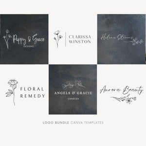 Logo bundle, Canva logos, Logo design, Bundle templates, Logo templates, Minimalist logos, Modern logos, Floral line art, Flower feminine