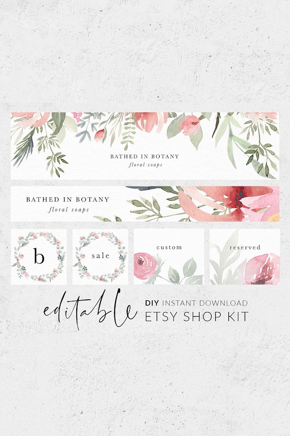 Floral banner set Indigo blue ink Delft blue flower Premade etsy banner Etsy branding Etsy cover photo Blue etsy banner Etsy shop set