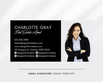 Canva Real Estate Agent template, DIY email signature template, Simple, Corporate, Professional email, Real Estate social media, Photo email