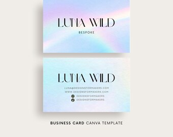 Business card template Canva, Business card design, Rainbow background, Iridescent texture, Modern Y2K theme, Youthful aesthetic branding