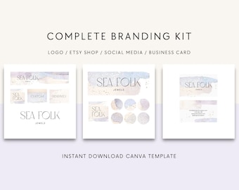 Branding kit canva templates, Branding kit package, Etsy shop kit, Logo design template, Business card, Social media kit, Watercolor glitter
