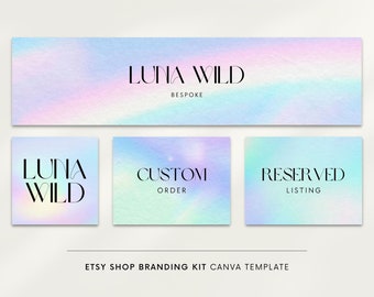 Kit de tienda de Etsy, plantilla de banner de Canva, fondo degradado pastel, plantillas de listado de tiendas de Etsy, banner de tienda, paquete inicial de marca de tienda de Etsy