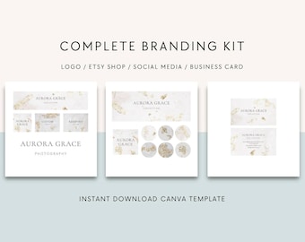 Branding kit canva templates, Branding kit package, Etsy shop kit, Logo design template, Business card, Social media kit, Rustic surface