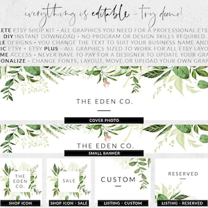 Etsy shop design, Set etsy banner, Etsy shop kit template, Watercolor greenery banner for Etsy, Etsy store banner, DIY Etsy banner set image 2