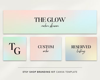 Etsy shop kit, Canva banner template, Pastel gradient background, Etsy store listing templates, Shop banner, Beauty branding starter pack