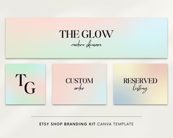 Kit de tienda de Etsy, plantilla de banner de Canva, fondo degradado en colores pastel, plantillas de listado de tiendas de Etsy, banner de tienda, paquete inicial de marca de belleza