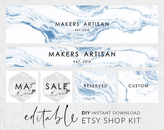 Floral banner set Indigo blue ink Delft blue flower Premade etsy banner Etsy branding Etsy cover photo Blue etsy banner Etsy shop set