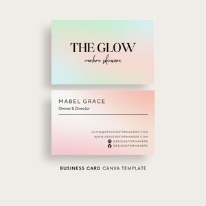 Canva Visitenkartenvorlage Canva, Beauty business, Salon, Verträumter Pastell Farbverlauf, Kleine Visitenkarte, Bearbeitbare Karten, Doppelseitige Karte