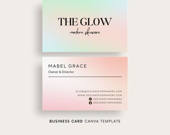 Canva business card template Canva, Beauty business, Salon, Dreamy pastel gradient, Small business card, Editable cards, Double sided card