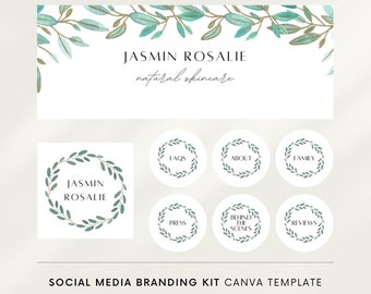 Social media branding kit Canva, Watercolor greenery, Social media templates Canva, Facebook cover, Instagram story template, Instagram logo