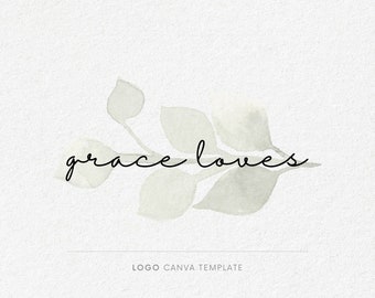 Logo design, Watercolor logo, Canva logo template, Calligraphy logo, Nature logo, Feminine logo, Leaf logo, Greenery logo, White sage logo