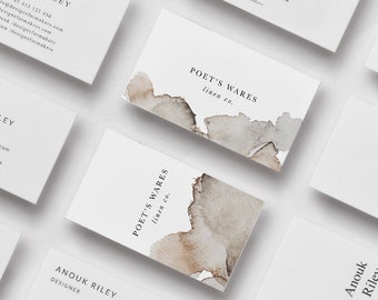 Elegant business cards, DIY business template, Editable business card, Watercolor business card, Earthy watercolor stains, Watercolor wash