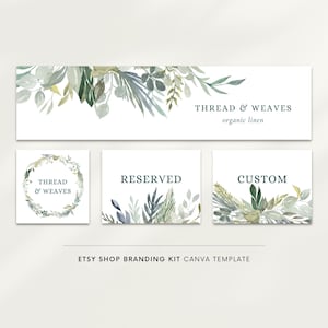 Banner de la tienda Canva Etsy, kit de la tienda de Etsy, icono de gráficos de la tienda de Etsy, plantilla de banner, banners editables, banners de Etsy DIY, vegetación de acuarela