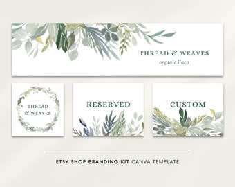 Canva Etsy shop banner, Etsy shop kit, Etsy shop graphics icon, Banner template, Editable banners, Etsy banners DIY, Watercolor greenery