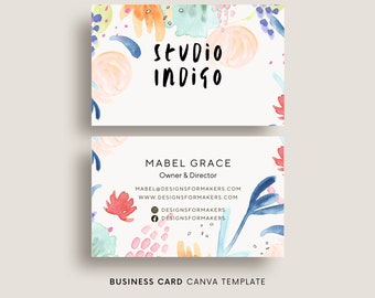 Watercolor business card, Canva template, Small business branding, Creative abstract art, Fun creative branding, Loose floral, Artist logo